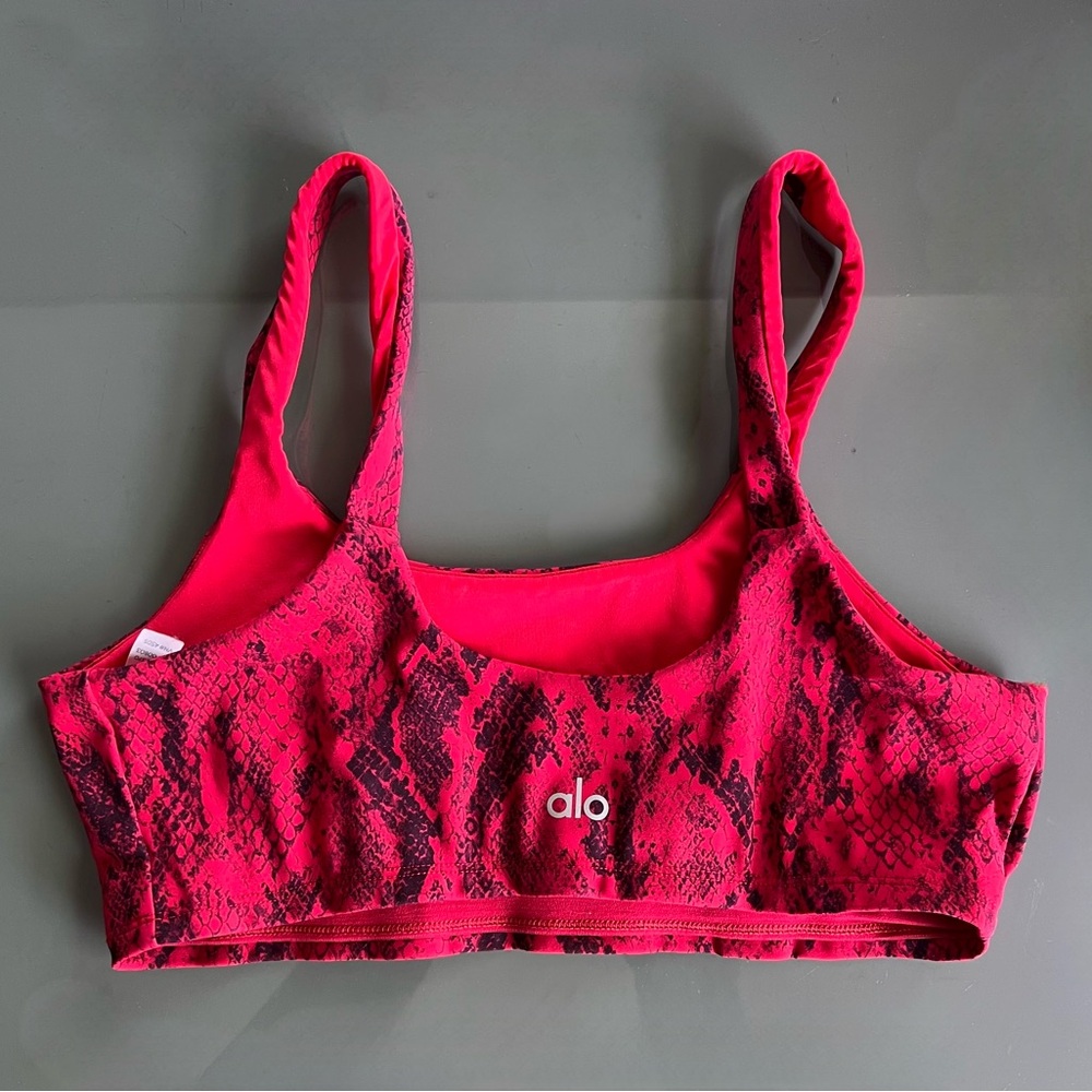 ALO yoga red snakeskin sports bra